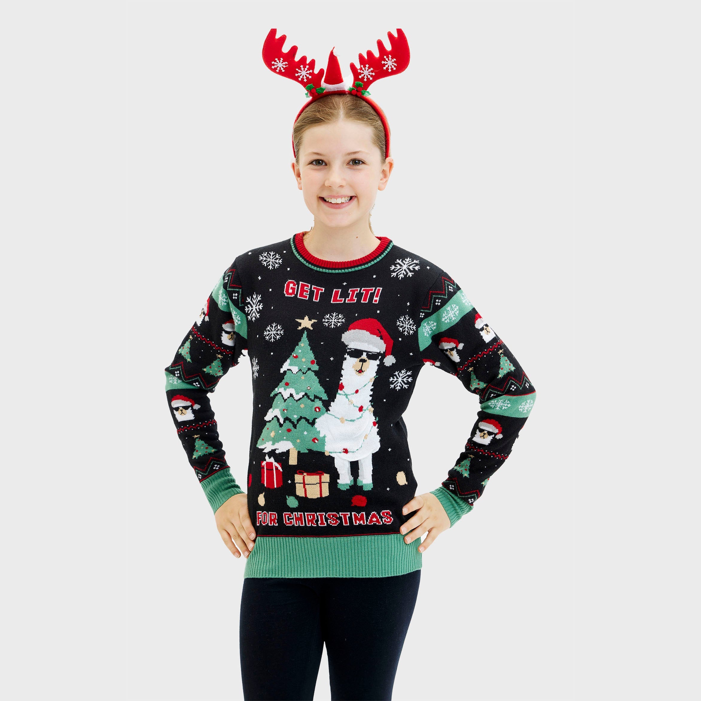 Get Lit Llama Christmas Sweater - Kinderen
